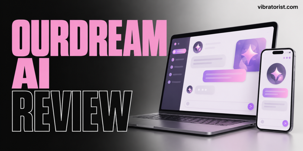 OurDream AI Review cover with pink lettering and illustrated AI chat screens